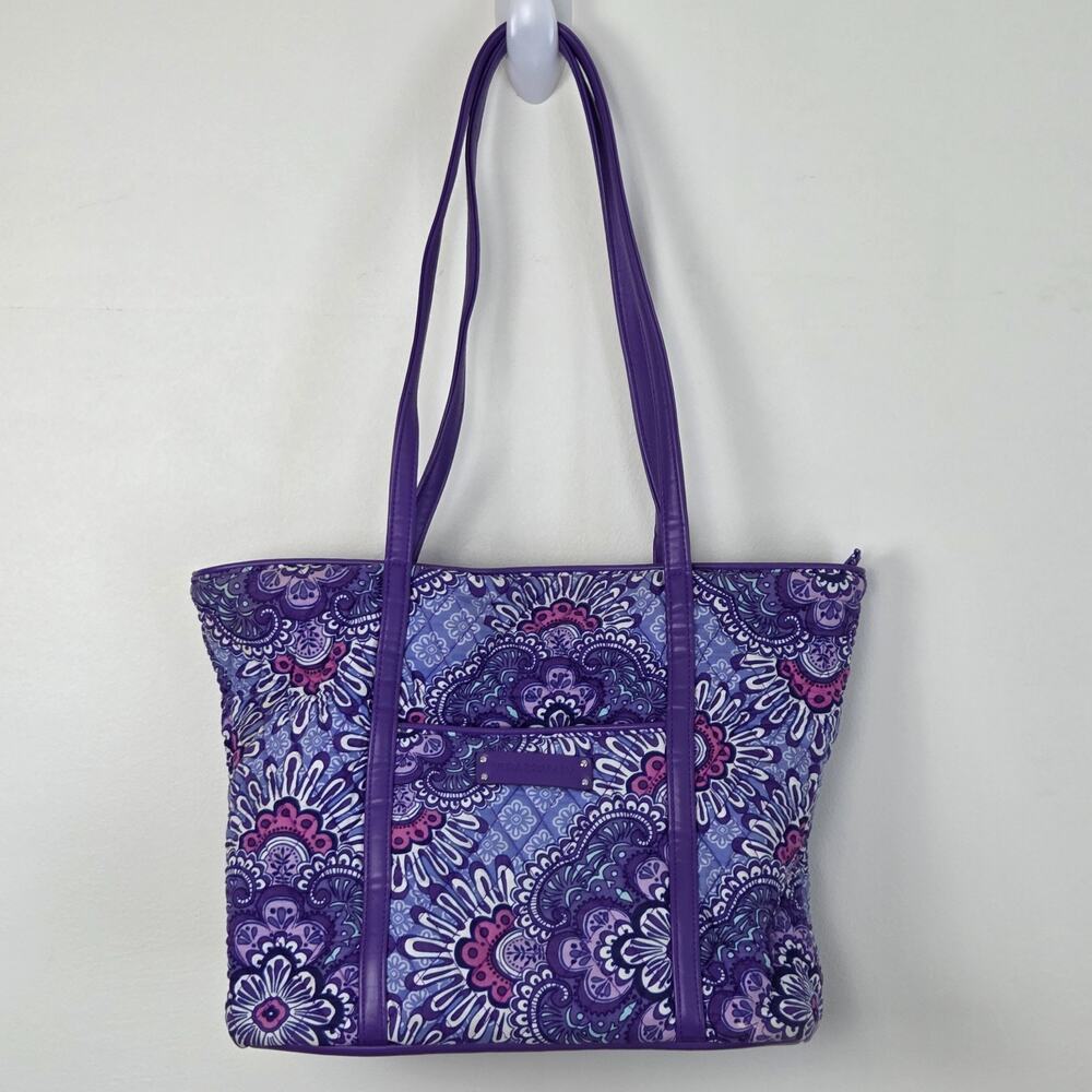 Vera Bradley Small Trimmed Vera Tote Heather Purple Floral Paisley Shoulder Bag